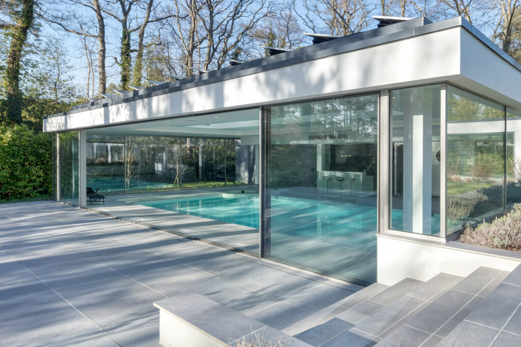 Pool house sliding doors from Minima Sliding doors installers silver sliding doors